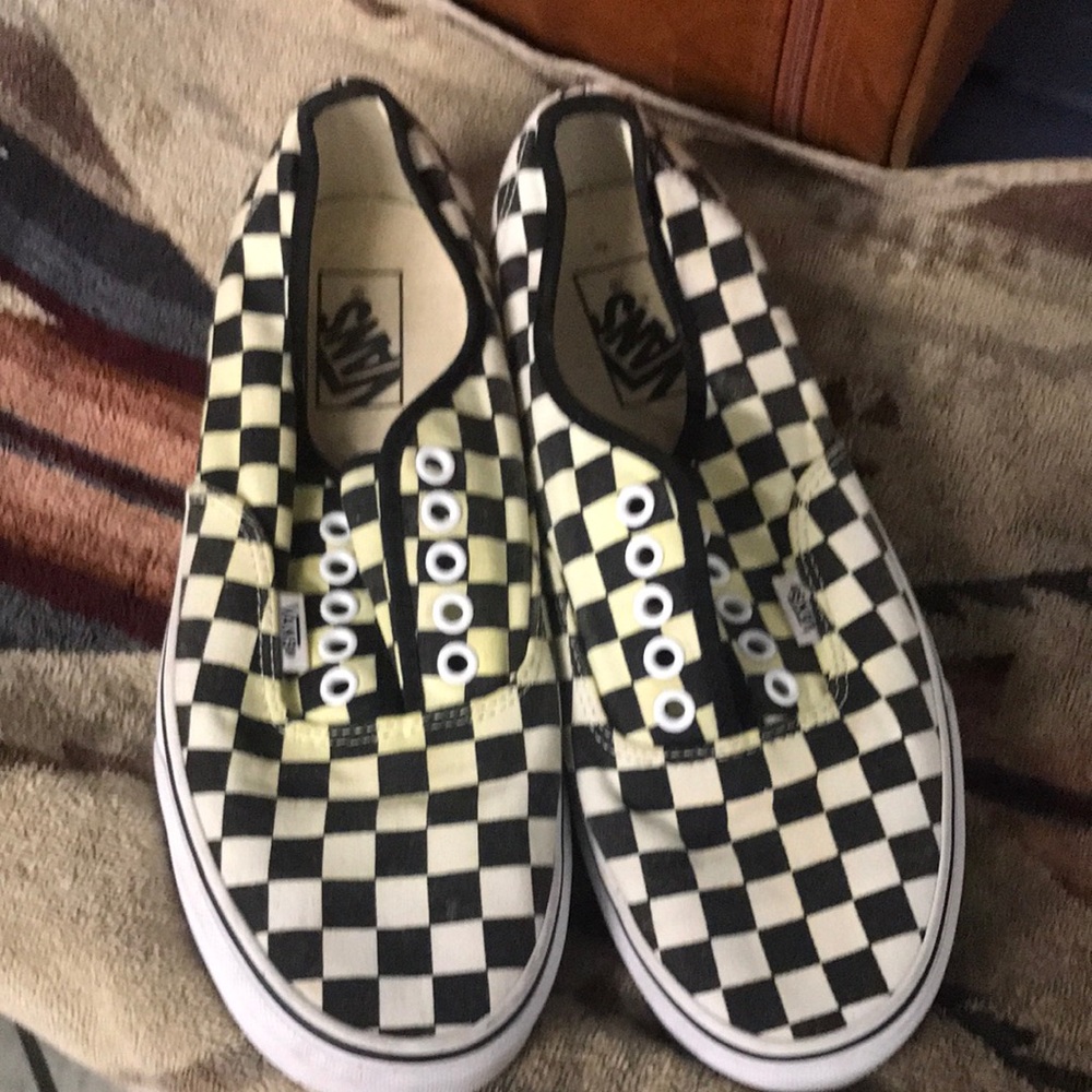 Vans Men’s Checkerboard Slip-On Sneakers in Black & Cream 8.5